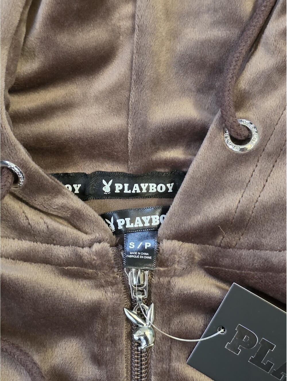 Playboy Brown Velour Zip Up Hoodie Size S/P - Picture 4 of 5